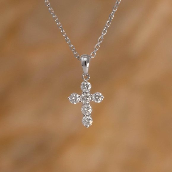 Natural Diamond Cross Pendant In 18k White Gold - Picture 2 of 4